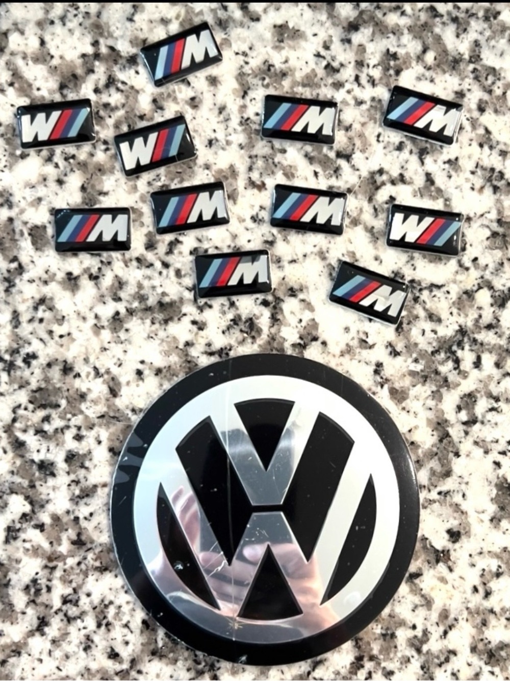 BMW M Logo Multicolor Emblem Stickers and Volkswagen Silver Black Badge